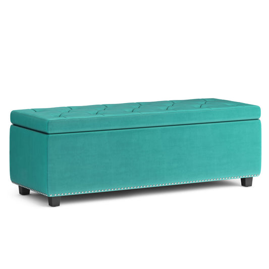 Aqua Blue Velvet Fabric | Hamilton Storage Ottoman in Velvet Fabric