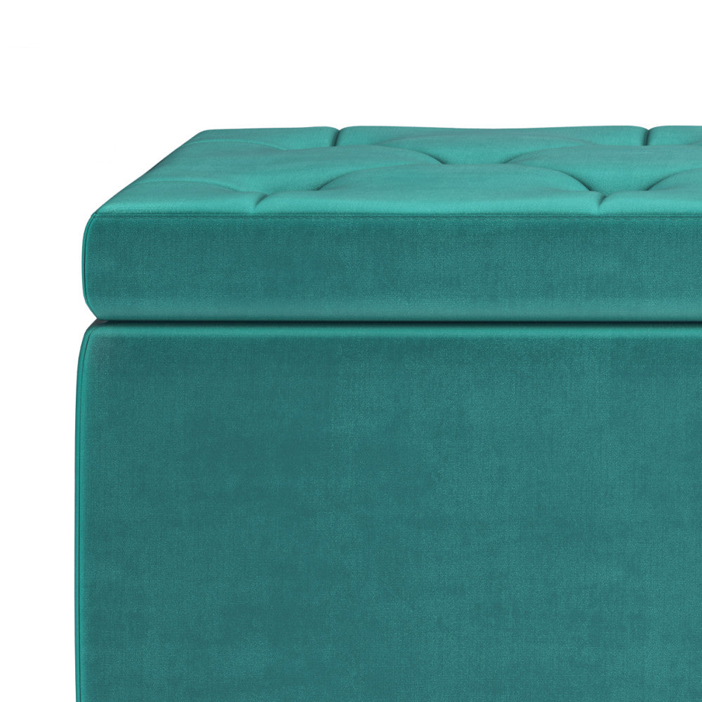 Aqua Blue Velvet Fabric | Hamilton Storage Ottoman in Velvet Fabric