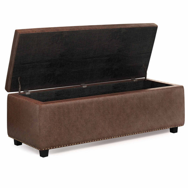 Distressed Umber Brown Distressed Vegan Leather | Hamilton Vegan Leather Storage Ottoman