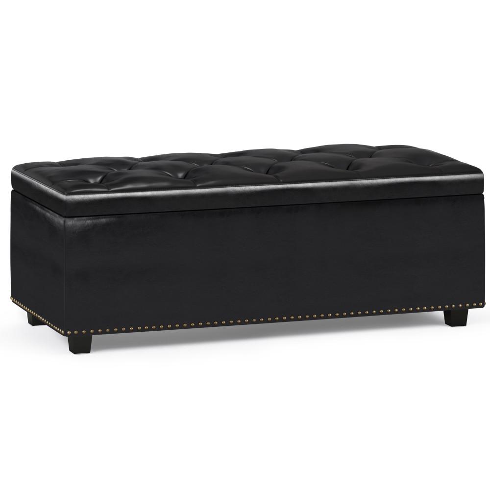 Midnight Black Vegan Leather | Hamilton Lift Top Rectangular Storage Ottoman