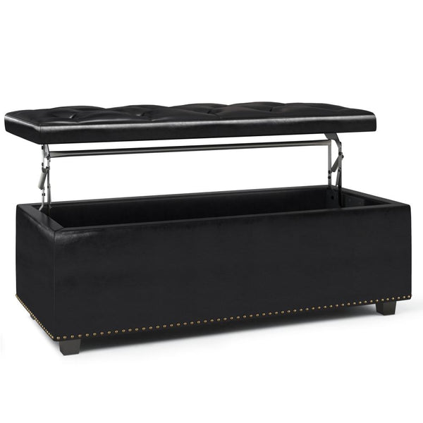 Midnight Black Vegan Leather | Hamilton Lift Top Rectangular Storage Ottoman