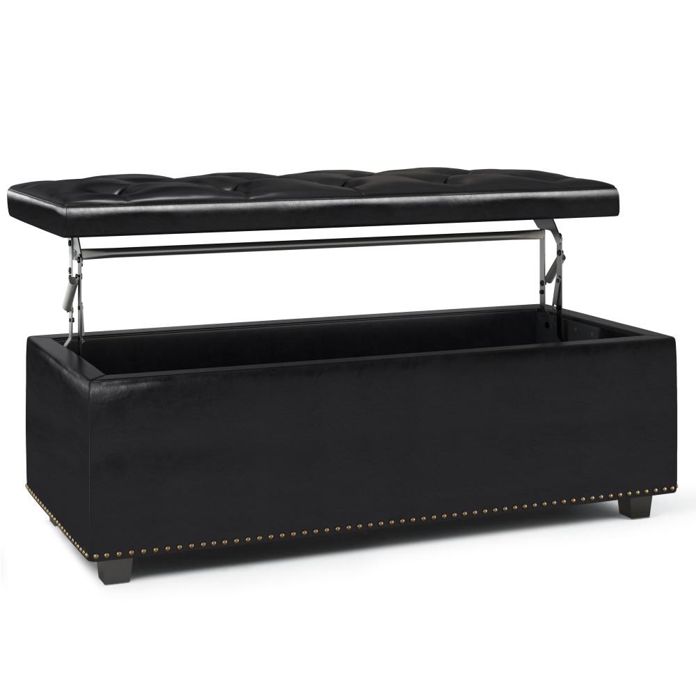 Midnight Black Vegan Leather | Hamilton Lift Top Rectangular Storage Ottoman