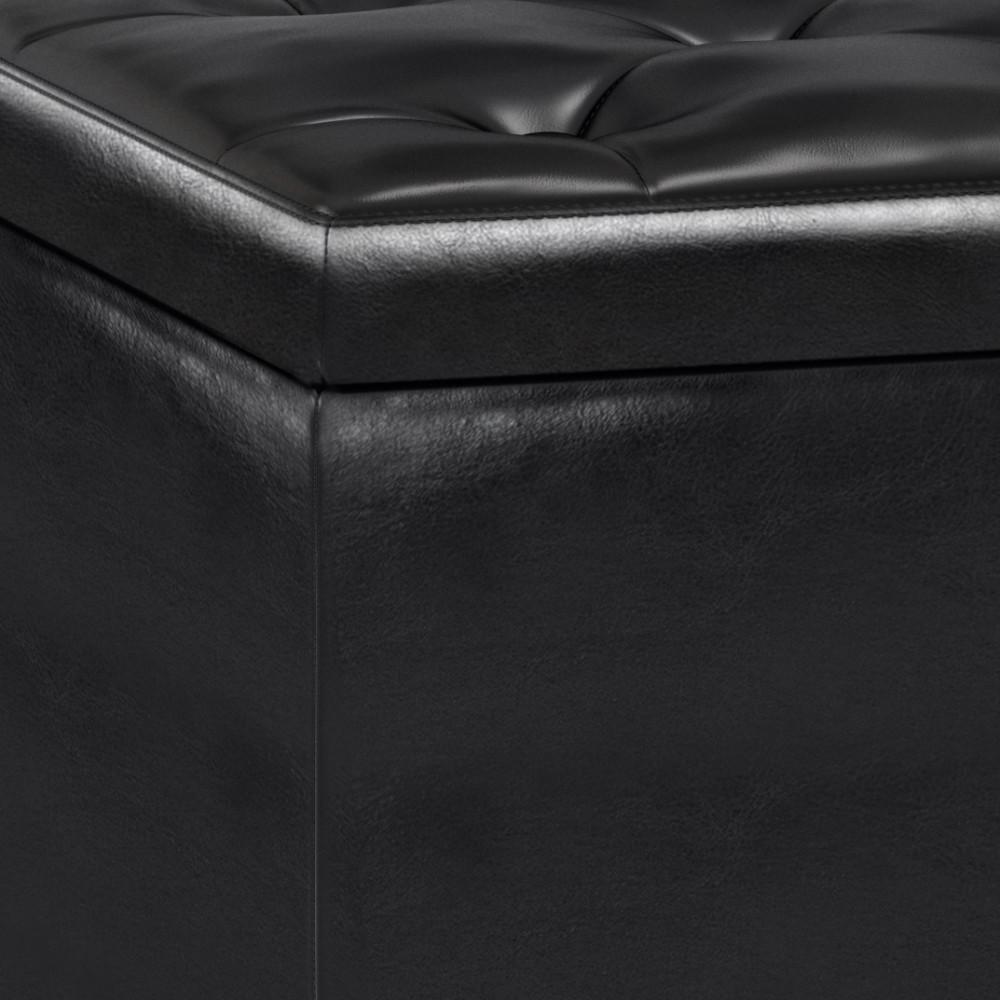 Midnight Black Vegan Leather | Hamilton Lift Top Rectangular Storage Ottoman