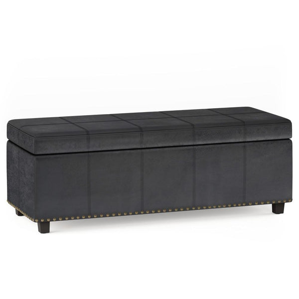 Distressed Black Distressed Vegan Leather | Kingsley Bonded Leather Storage Ottoman