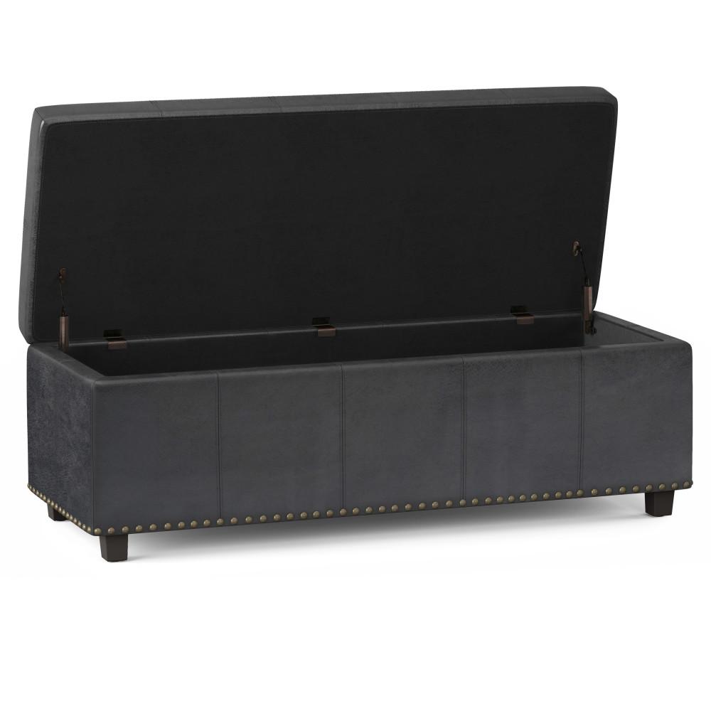 Distressed Black Distressed Vegan Leather | Kingsley Bonded Leather Storage Ottoman