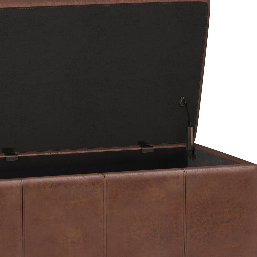 Distressed Saddle Brown Distressed Vegan Leather | Kingsley Bonded Leather Storage Ottoman