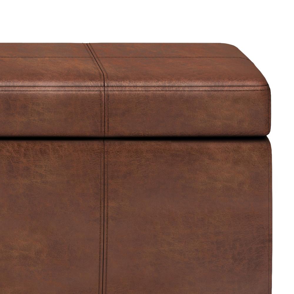 Distressed Saddle Brown Distressed Vegan Leather | Kingsley Bonded Leather Storage Ottoman