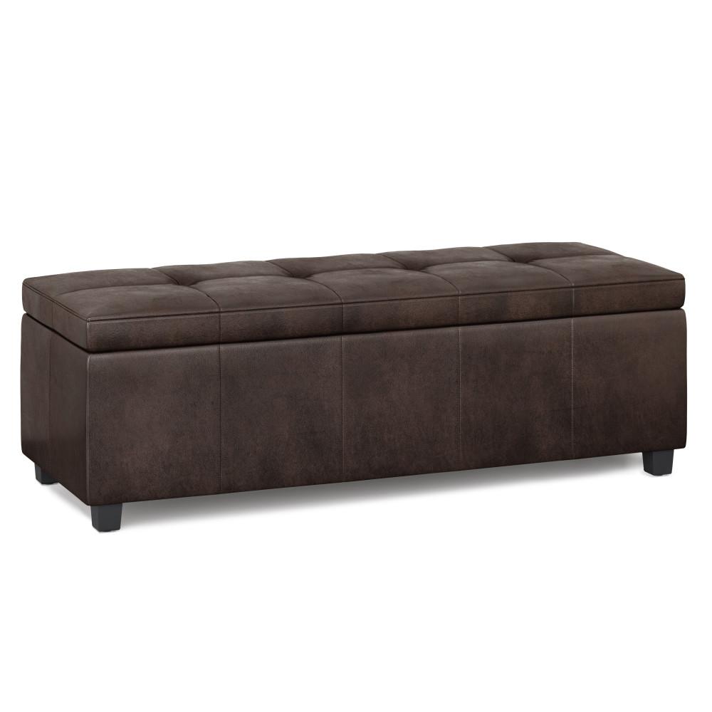 Distressed Brown Distressed Vegan Leather | Castleford Large Storage Ottoman Bench
