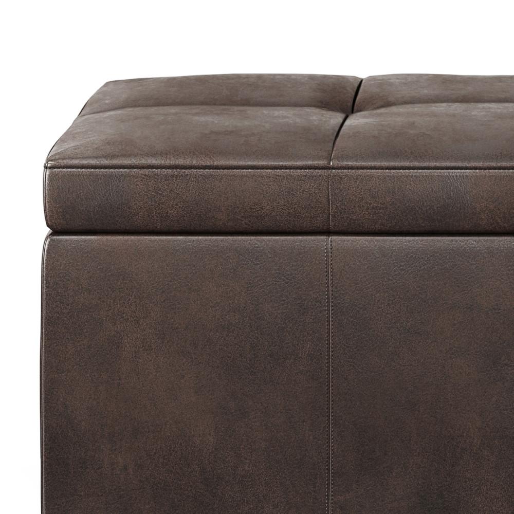 Distressed Brown Distressed Vegan Leather | Castleford Large Storage Ottoman Bench