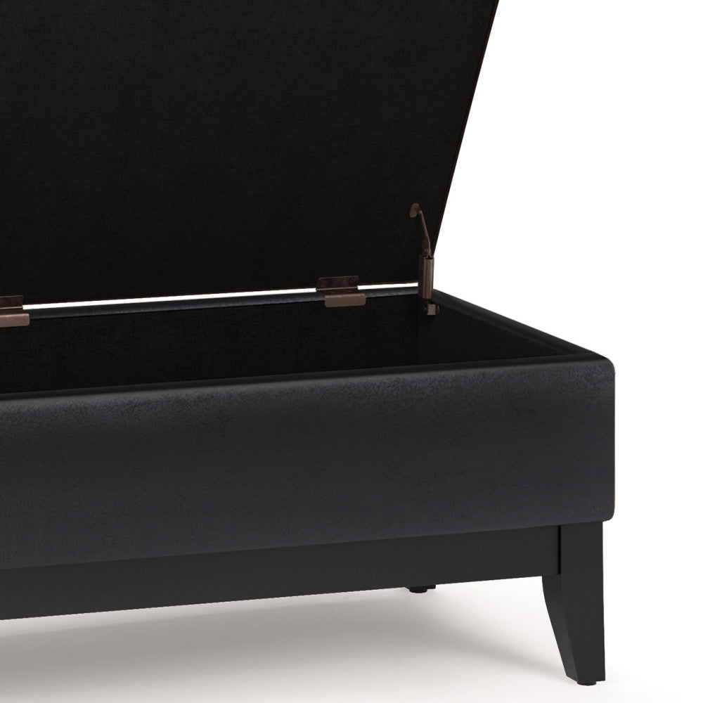 Distressed Black Distressed Vegan Leather | Oregon Storage Ottoman Bench with Tray in Distressed Vegan Leather