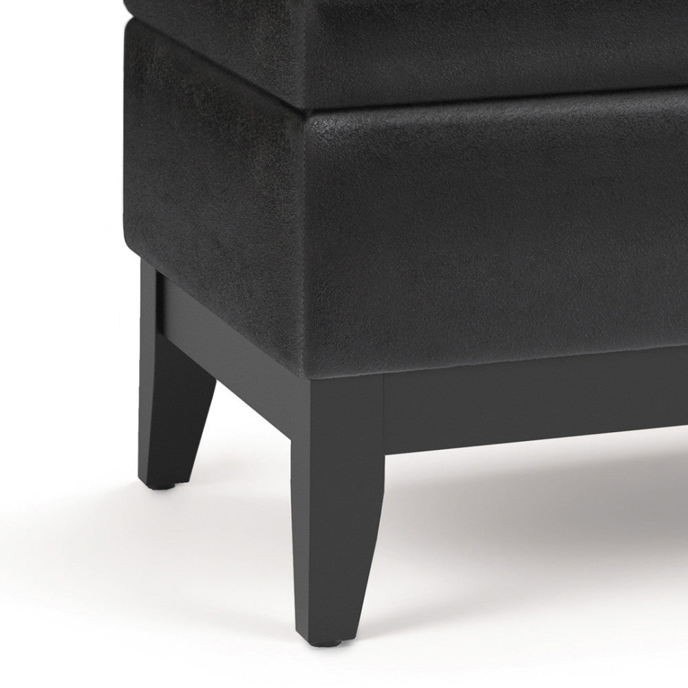Distressed Black Distressed Vegan Leather | Oregon Storage Ottoman Bench with Tray in Distressed Vegan Leather