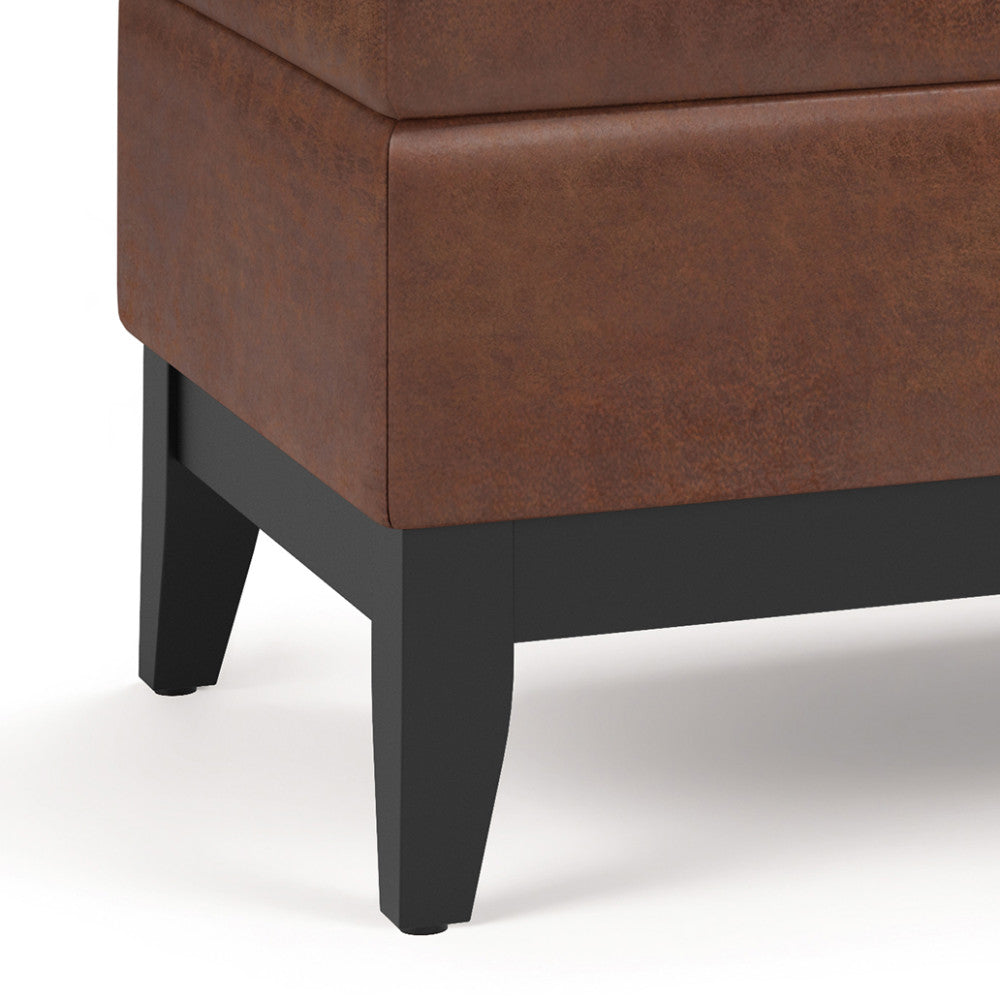 Distressed Saddle Brown Distressed Vegan Leather | Oregon Storage Ottoman Bench with Tray in Distressed Vegan Leather