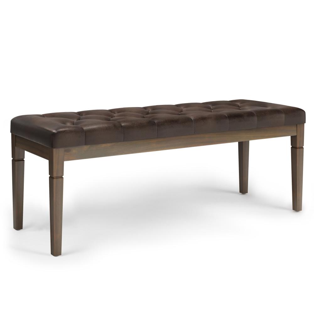 Distressed Brown Distressed Vegan Leather | Waverly Tufted Ottoman Bench