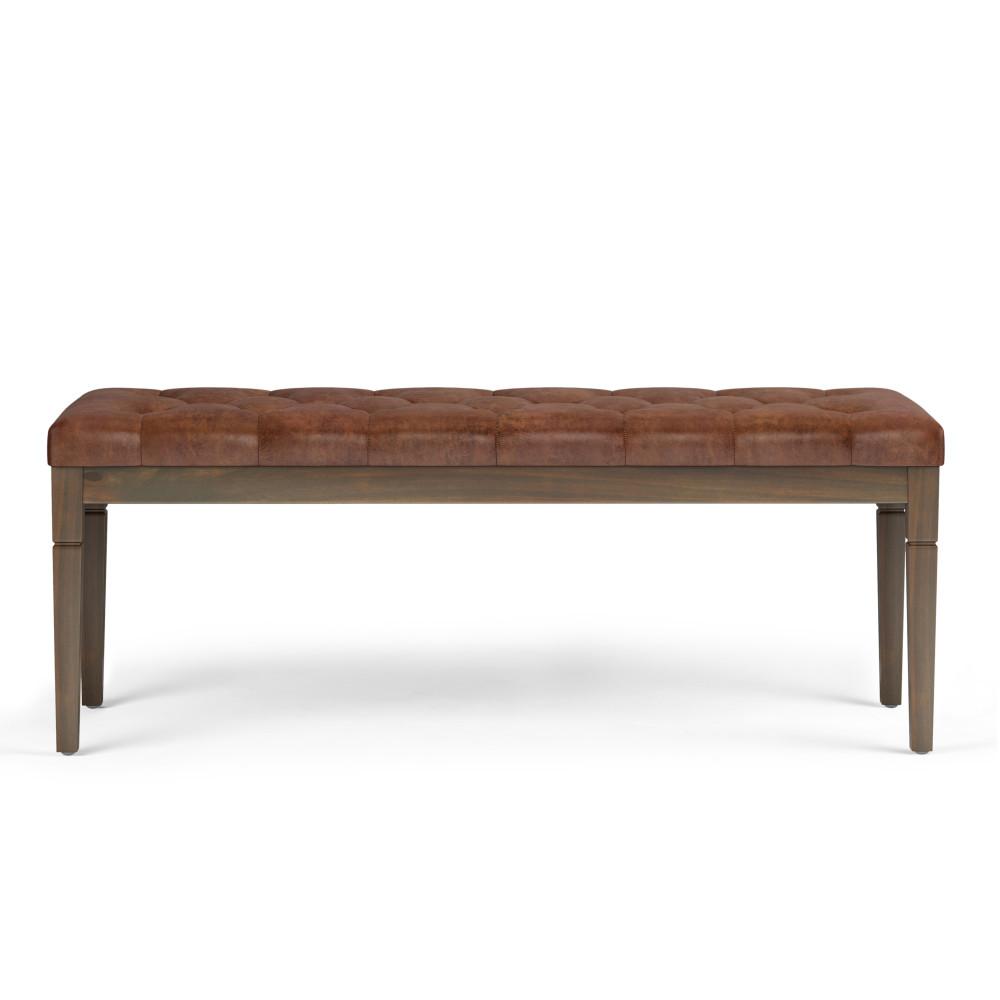 Distressed Saddle Brown Distressed Vegan Leather | Waverly Tufted Ottoman Bench
