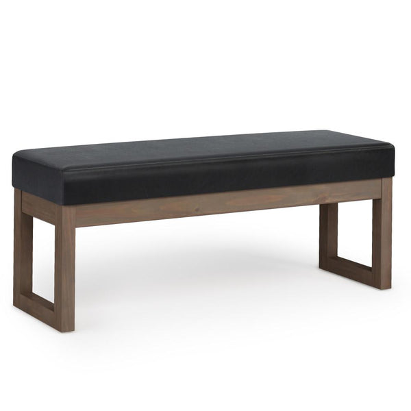 Midnight Black Vegan Leather | Milltown 44 inch Large Ottoman Bench in Linen Style Fabric