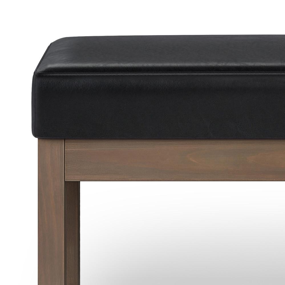 Midnight Black Vegan Leather | Milltown 44 inch Large Ottoman Bench in Linen Style Fabric