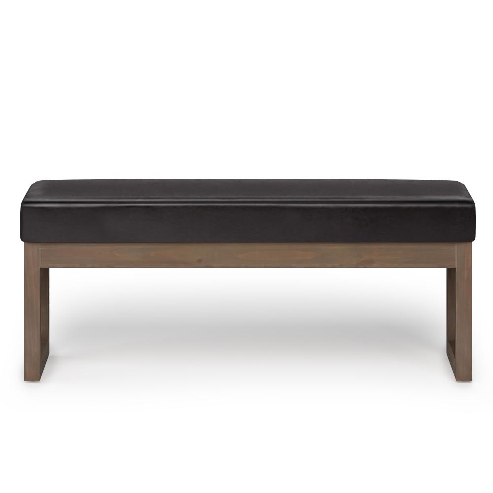 Tanners Brown Vegan Leather | Milltown 44 inch Large Ottoman Bench in Linen Style Fabric