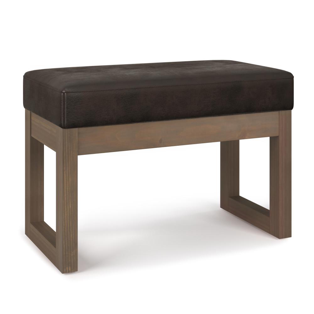 Distressed Dark Brown Distressed Vegan Leather | Milltown Footstool Small Ottoman Bench