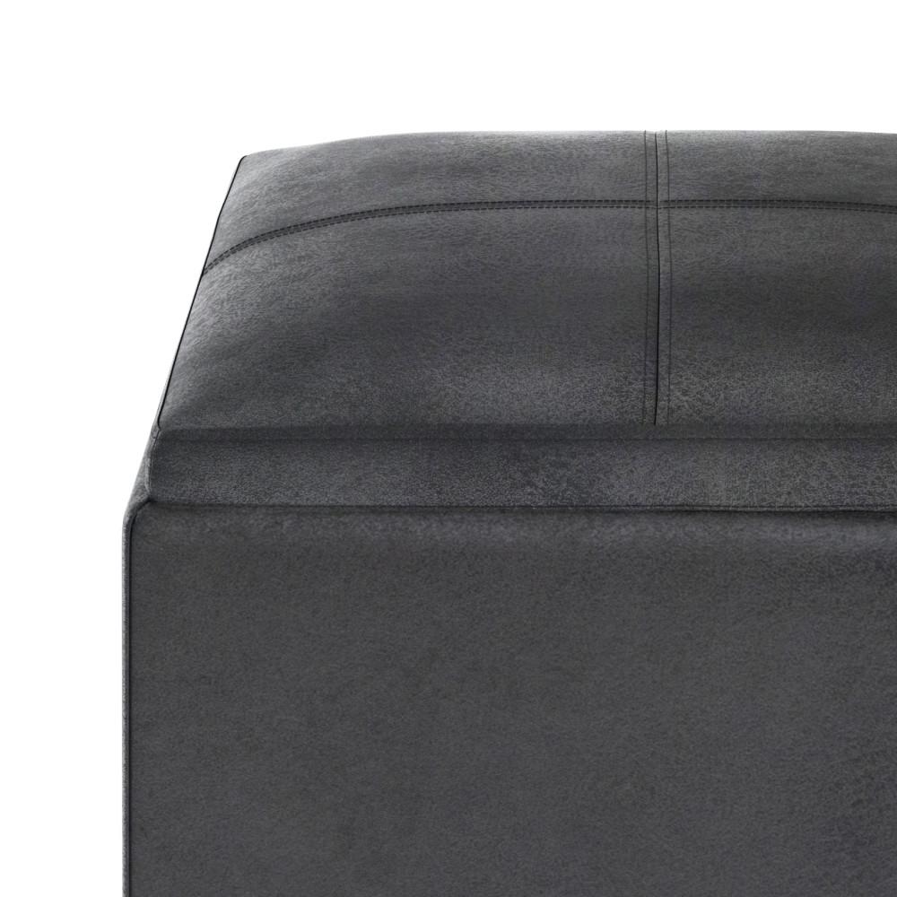 Distressed Black Distressed Vegan Leather | Rockwood Vegan Leather Cube Storage Ottoman with Tray