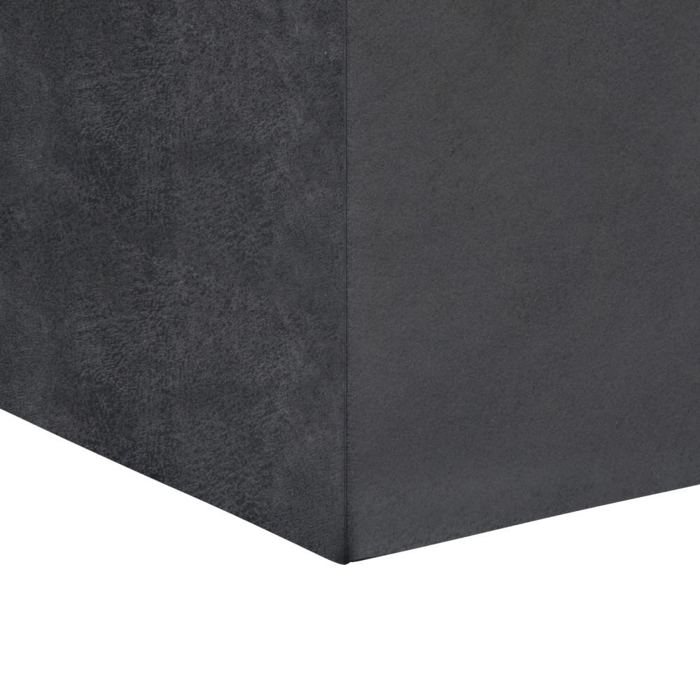 Distressed Black Distressed Vegan Leather | Rockwood Vegan Leather Cube Storage Ottoman with Tray