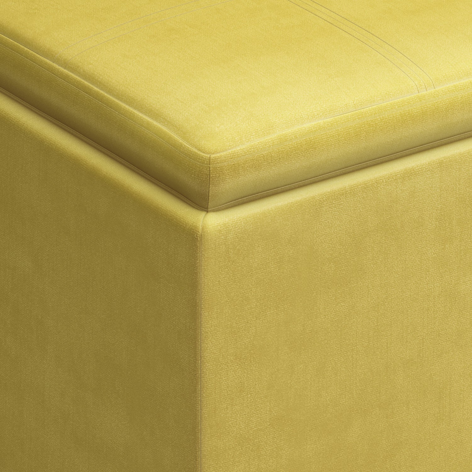 Dijon Yellow Velvet Fabric | Rockwood Vegan Leather Cube Storage Ottoman with Tray