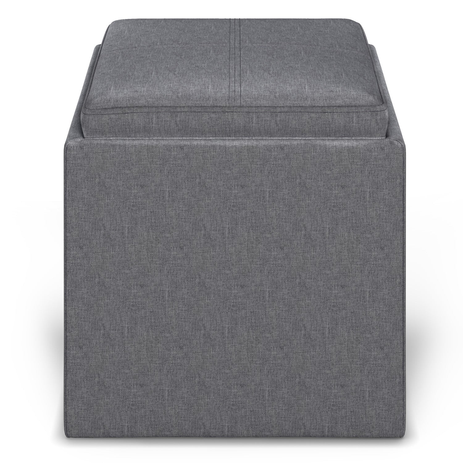 Slate Grey Linen Style Fabric | Rockwood Vegan Leather Cube Storage Ottoman with Tray