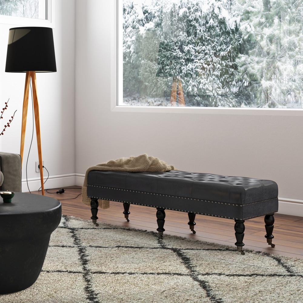 Distressed Black Distressed Vegan Leather | Henley Tufted Ottoman