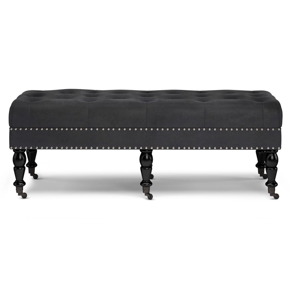 Distressed Black Distressed Vegan Leather | Henley Tufted Ottoman