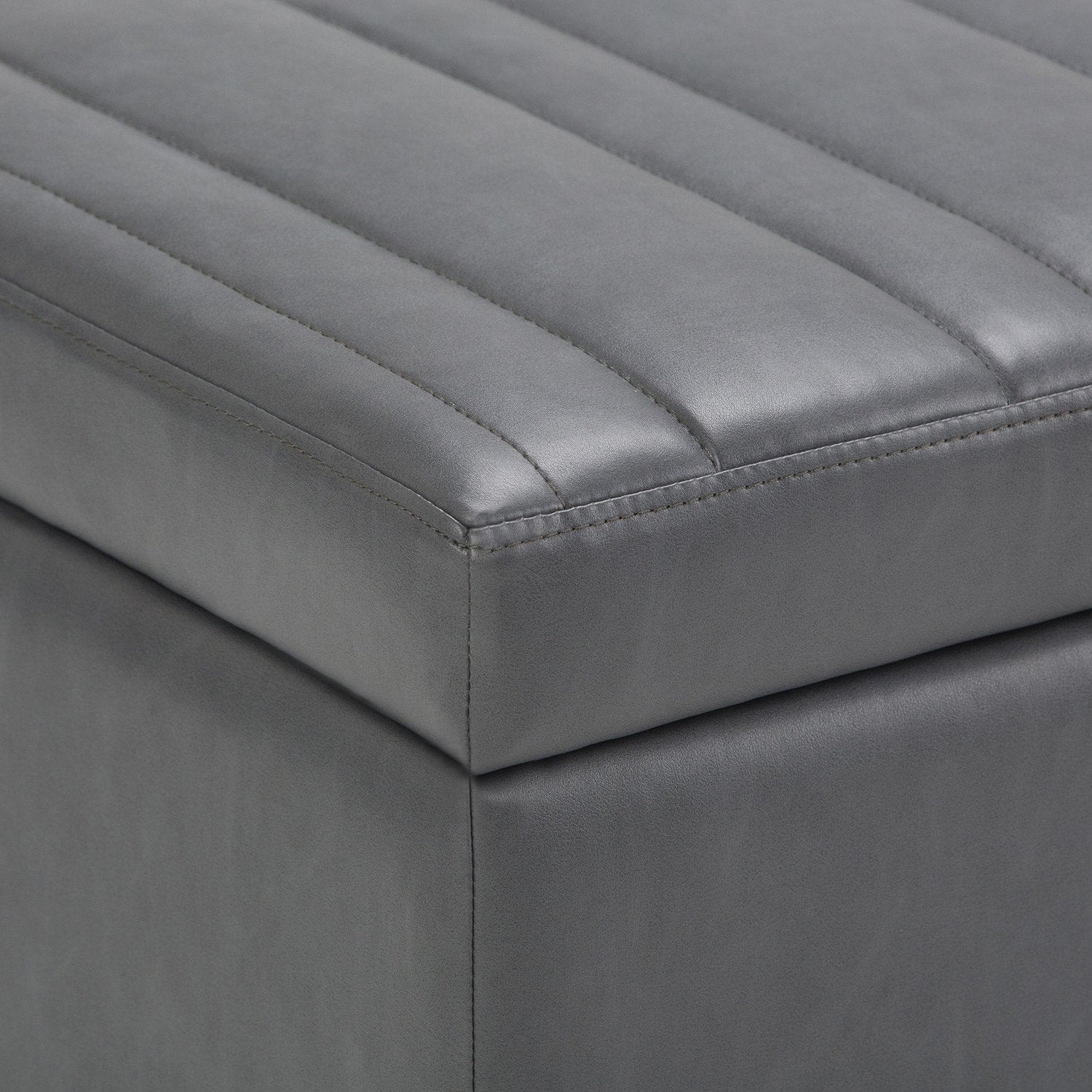 Stone Grey Vegan Leather | Darcy Storage Ottoman Bench
