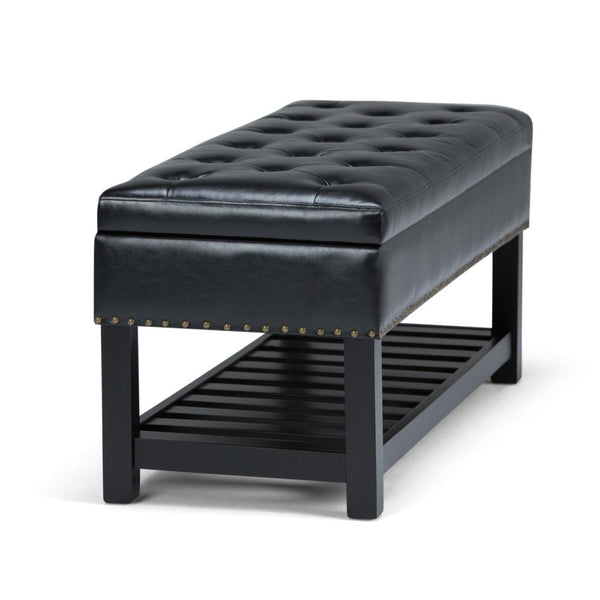 Midnight Black Vegan Leather | Lomond Storage Ottoman Bench