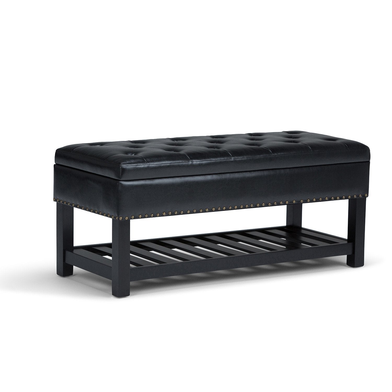 Midnight Black Vegan Leather | Lomond Storage Ottoman Bench