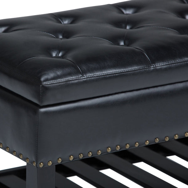 Midnight Black Vegan Leather | Lomond Storage Ottoman Bench