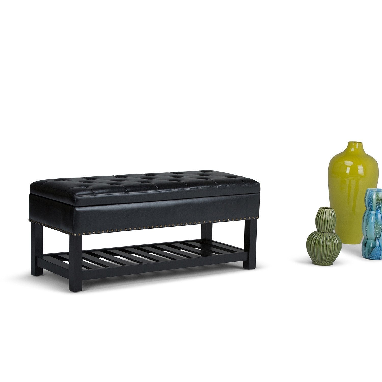 Midnight Black Vegan Leather | Lomond Storage Ottoman Bench