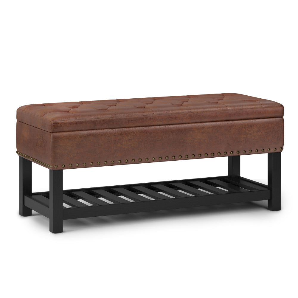 Distressed Saddle Brown Distressed Vegan Leather | Lomond Ottoman Bench in Distressed Vegan Leather