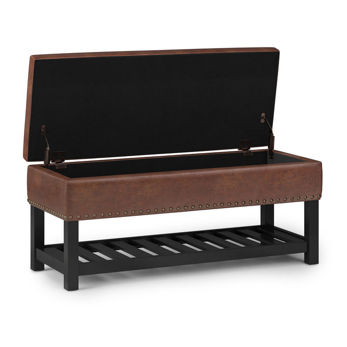 Distressed Saddle Brown Distressed Vegan Leather | Lomond Ottoman Bench in Distressed Vegan Leather