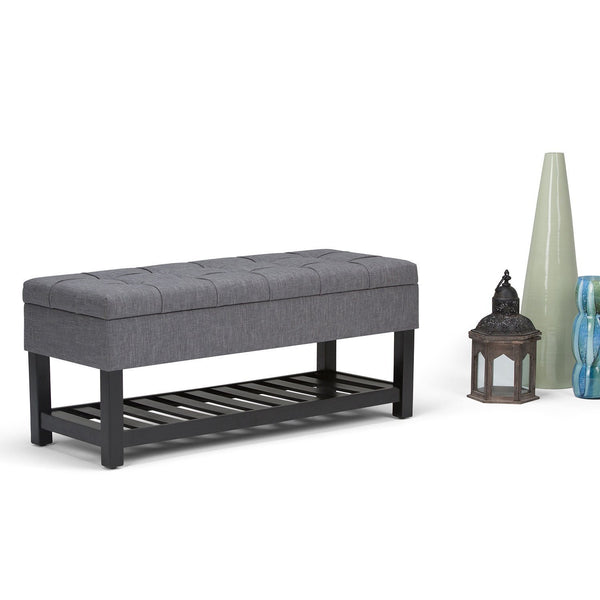 Slate Grey Linen Style Fabric | Saxon Storage Ottoman Bench