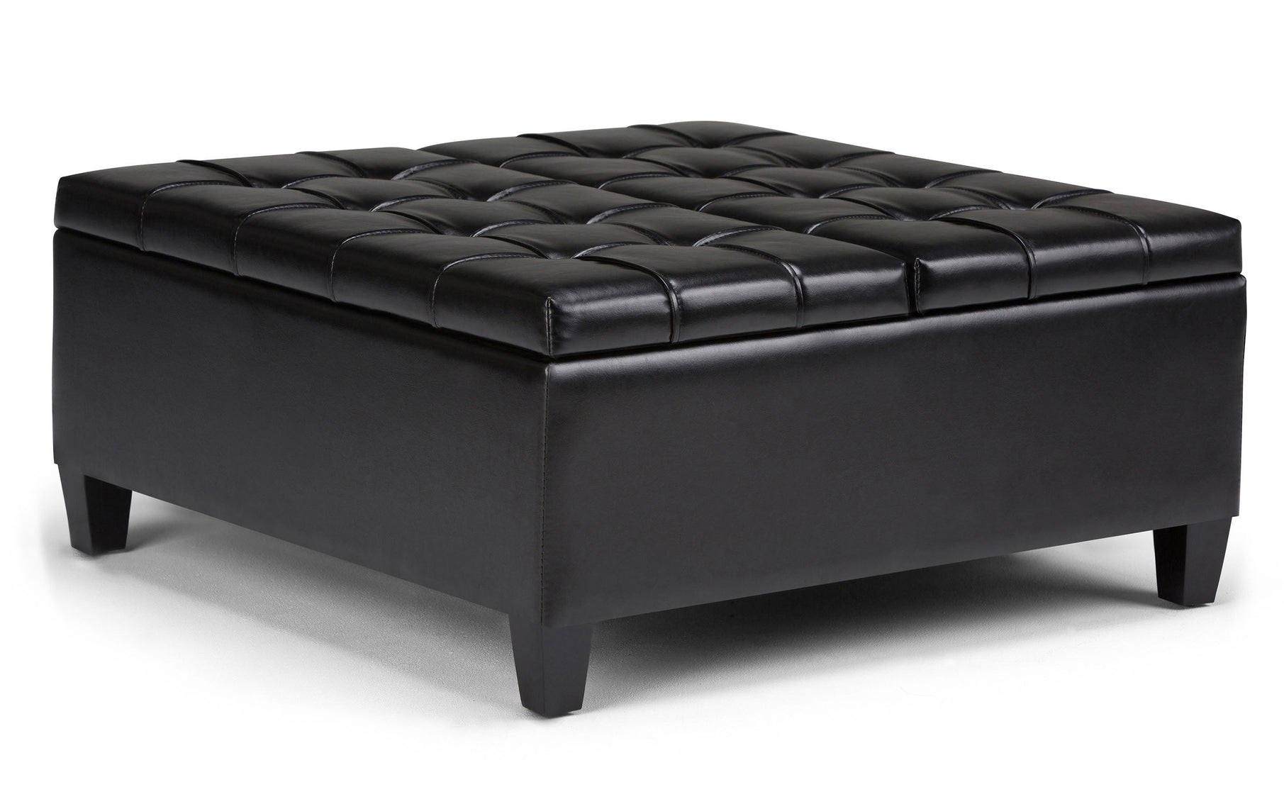 Midnight Black Vegan Leather | Harrison Coffee Table Storage Ottoman