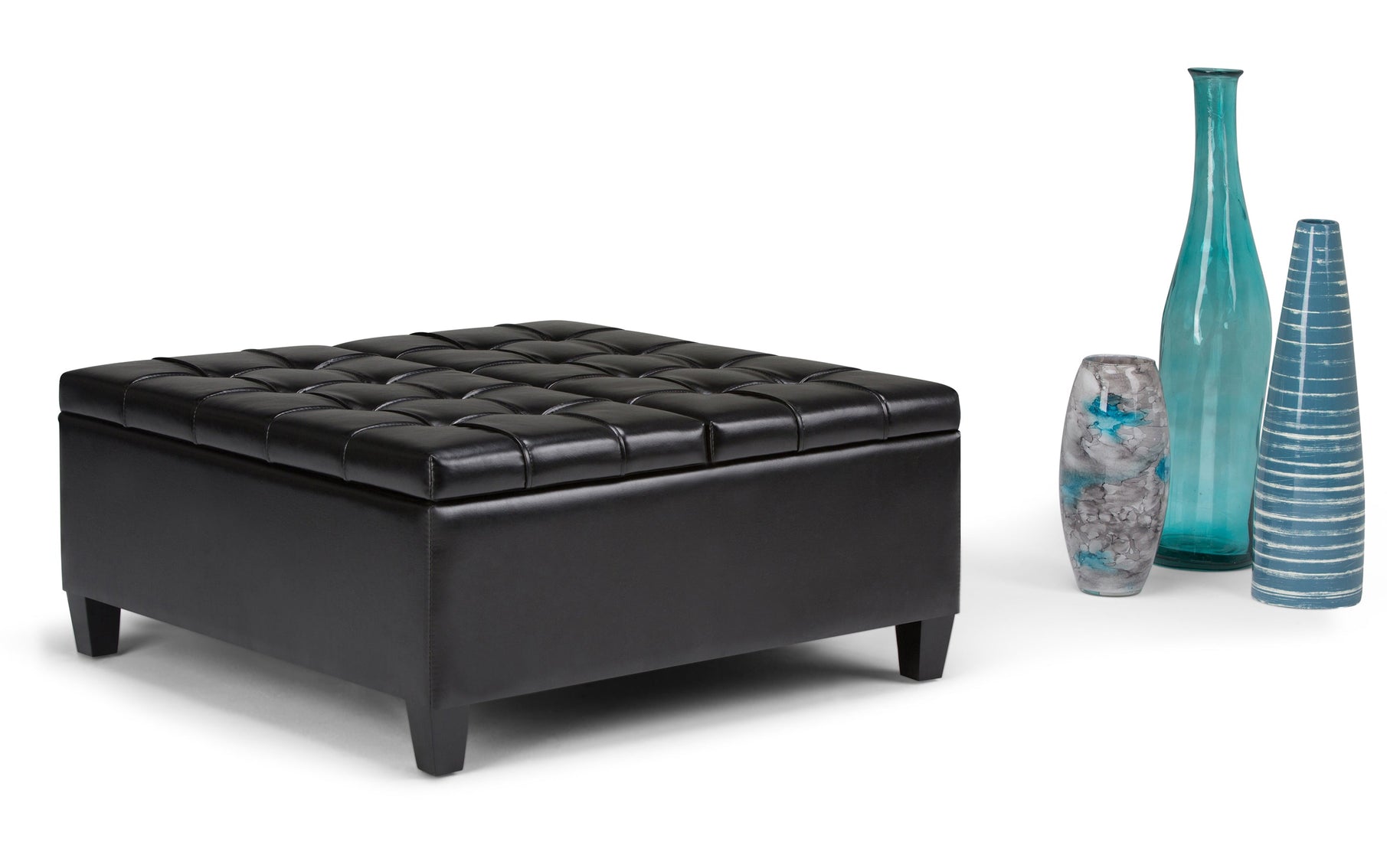 Midnight Black Vegan Leather | Harrison Coffee Table Storage Ottoman