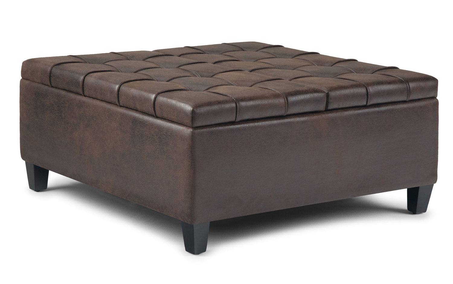 Distressed Brown Distressed Vegan Leather | Harrison Coffee Table Storage Ottoman
