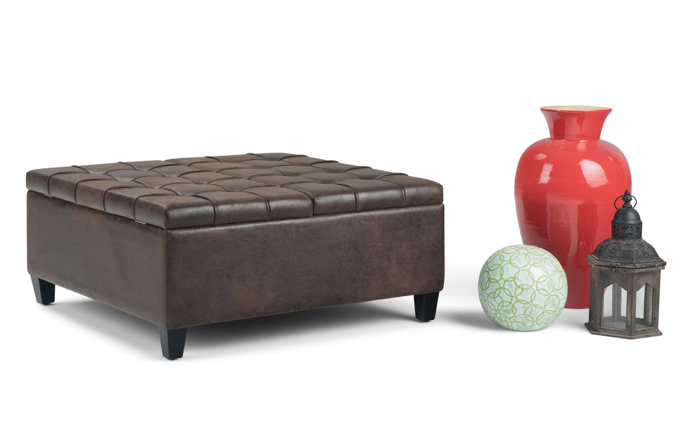 Distressed Brown Distressed Vegan Leather | Harrison Coffee Table Storage Ottoman