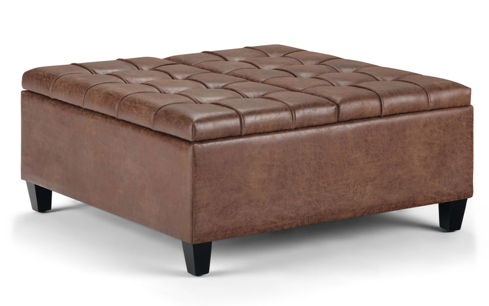 Distressed Umber Brown Distressed Vegan Leather | Harrison Coffee Table Storage Ottoman