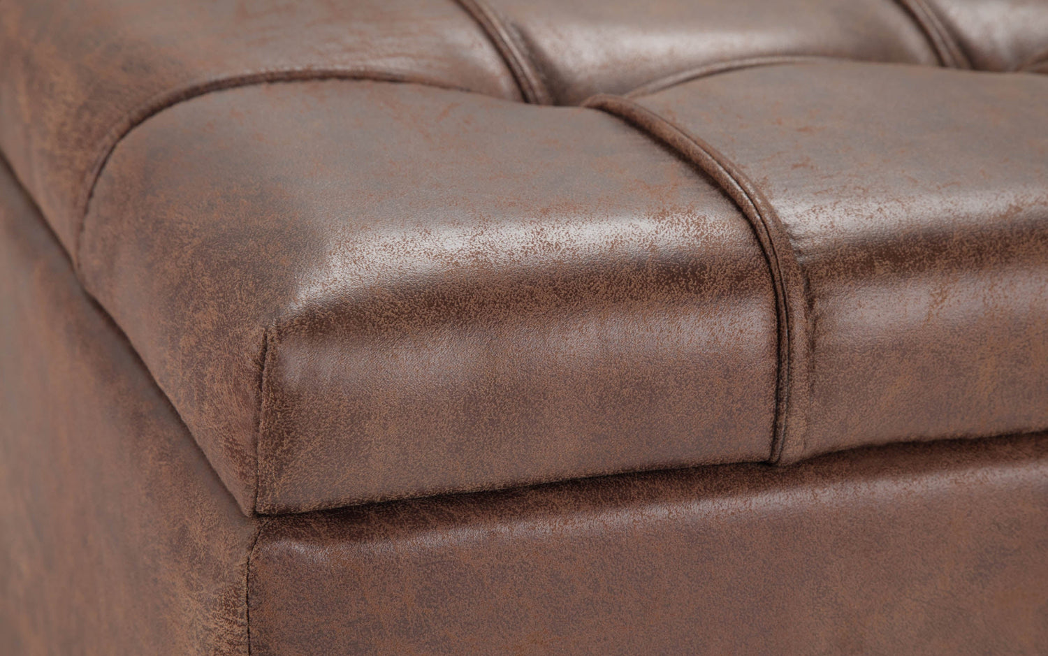Distressed Umber Brown Distressed Vegan Leather | Harrison Coffee Table Storage Ottoman
