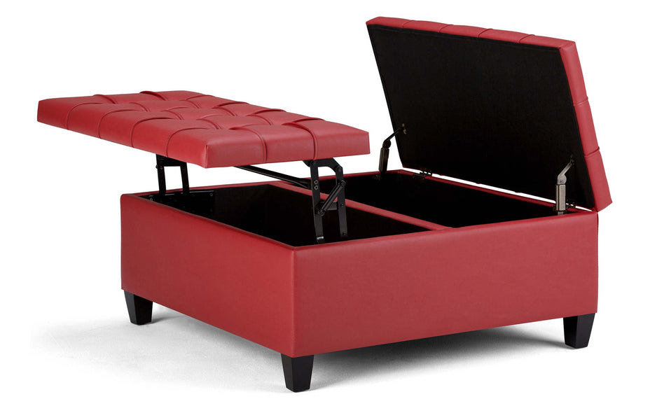 Crimson Red Vegan Leather | Harrison Coffee Table Storage Ottoman