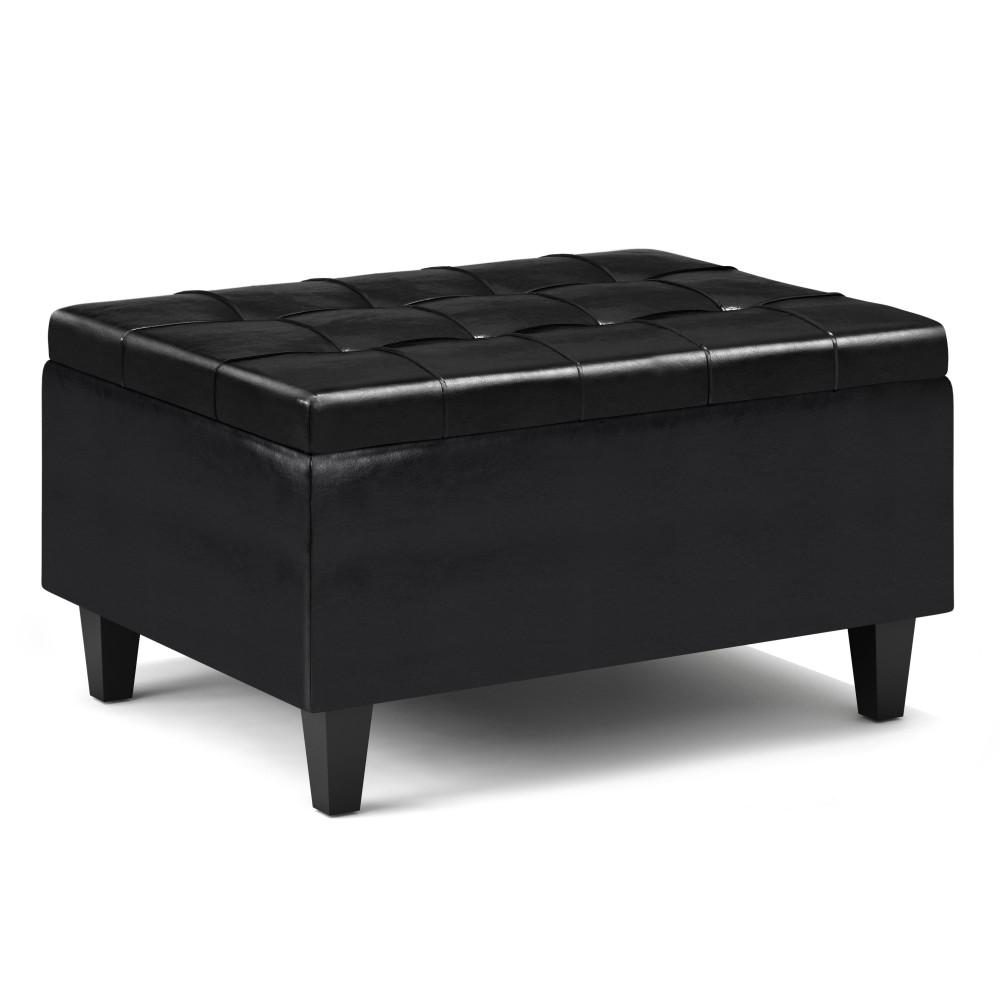 Midnight Black Vegan Leather | Harrison Small Coffee Table Storage Ottoman