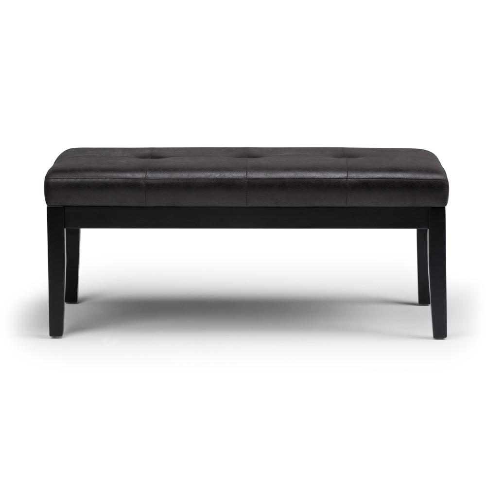 Distressed Black Distressed Vegan Leather | Lacey Tufted Ottoman Bench