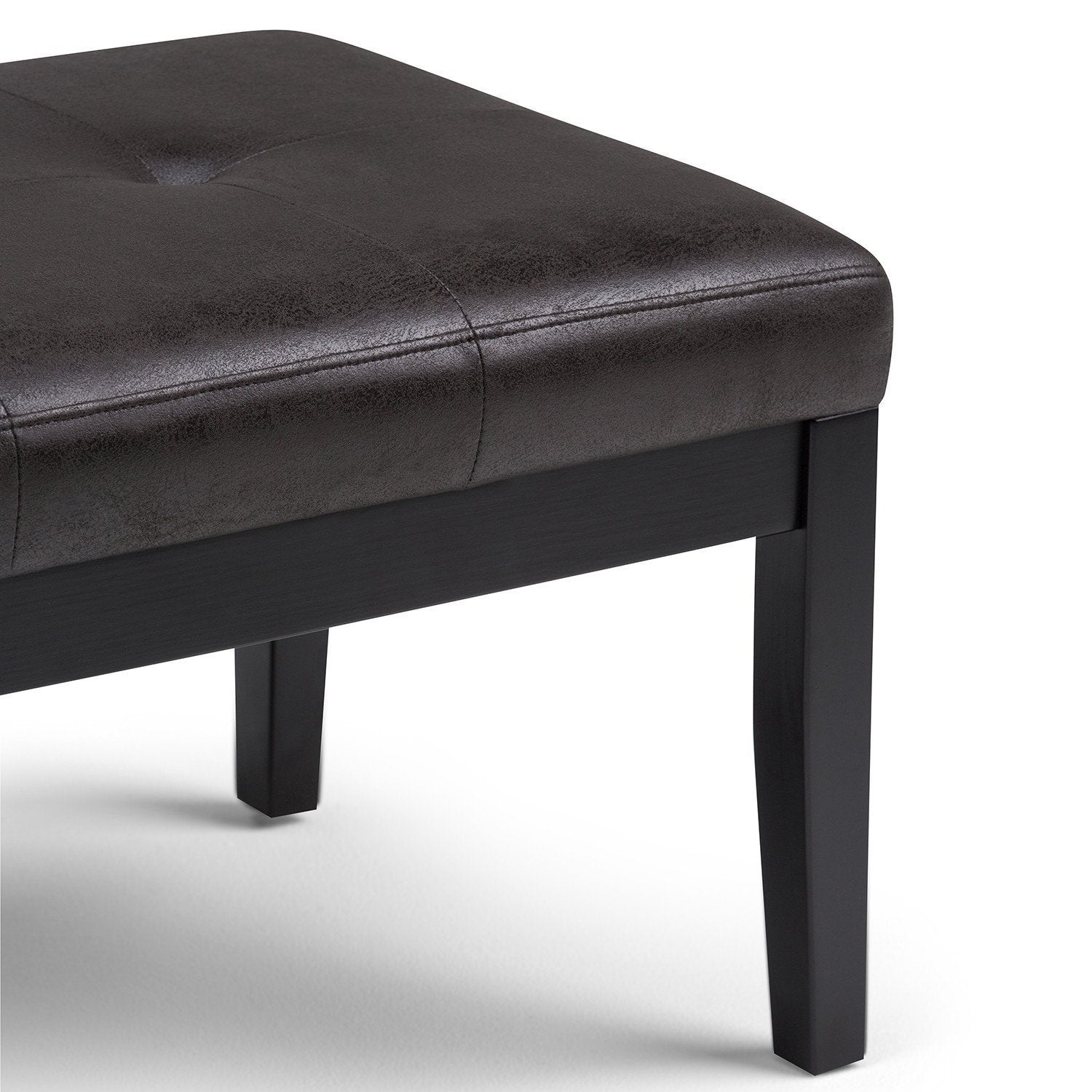 Distressed Black Distressed Vegan Leather | Lacey Tufted Ottoman Bench