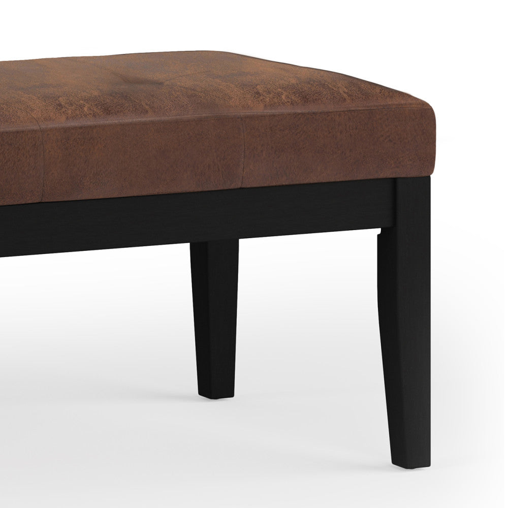 Distressed Chestnut Brown Distressed Vegan Leather | Lacey Tufted Ottoman Bench