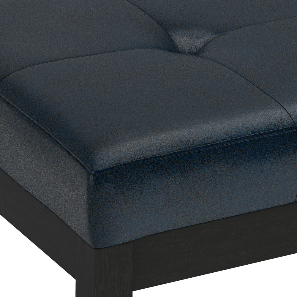 Distressed Dark Blue Distressed Vegan Leather | Lacey Tufted Ottoman Bench