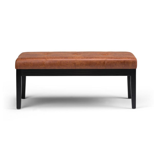 Distressed Saddle Brown Distressed Vegan Leather | Lacey Tufted Ottoman Bench