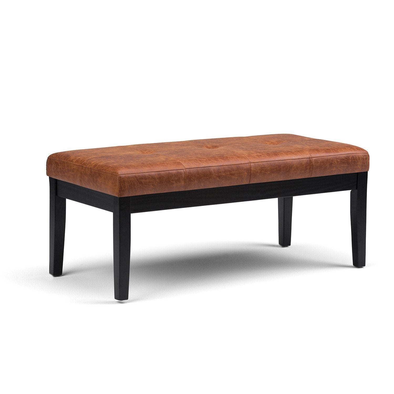 Distressed Saddle Brown Distressed Vegan Leather | Lacey Tufted Ottoman Bench